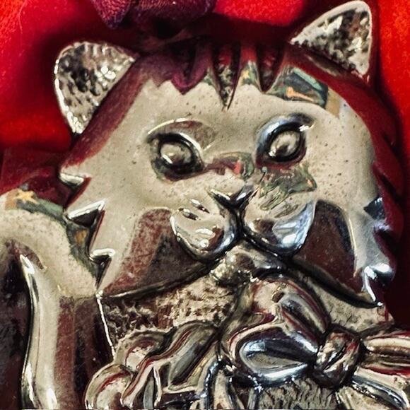 Gorham Christmas Ornaments CATS Set of 3 Nickel plated/ Silver color Original BX - Picture 9 of 16
